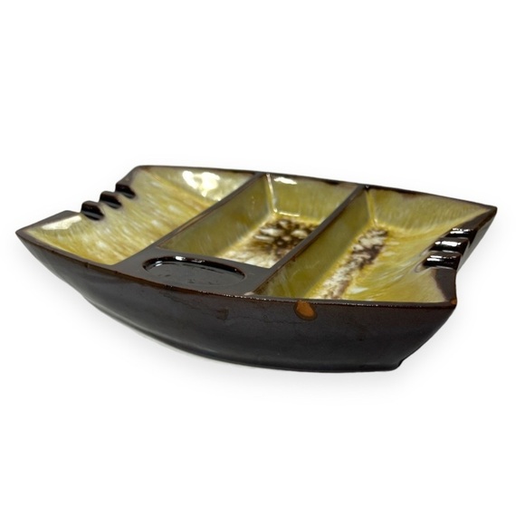 Vintage MCM Cal Style Brown Drip Glaze Pottery Ashtray Rectangle Retro - Picture 5 of 10